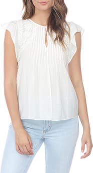 RAIN AND ROSE Embroidered Flutter Sleeve Top