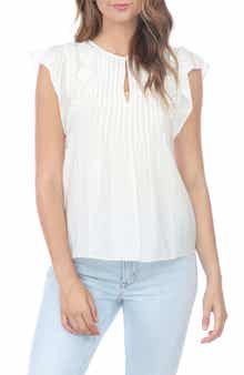 RAIN AND ROSE Embroidered Flutter Sleeve Top