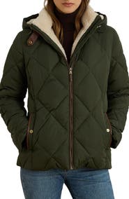 Lauren Ralph Lauren Diamond Puffer Coat with Faux Shearling Lining