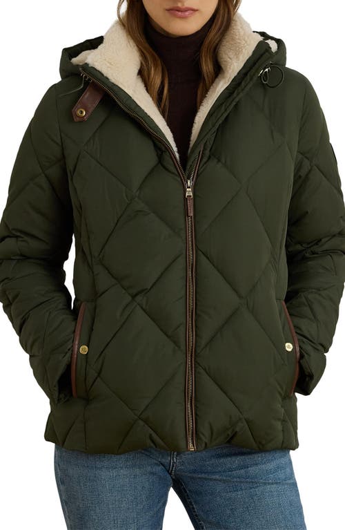 Ralph Lauren Lauren Diamond Puffer Coat With Faux Shearling Lining In Green