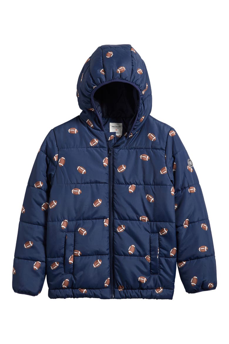 Kids' Print Water Resistant Quilted Jacket, Main, color, FOOTBALL