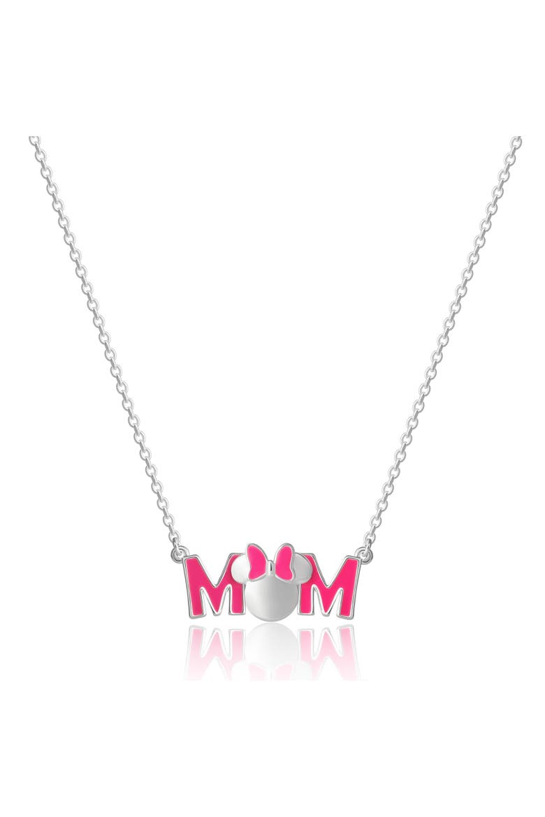 Pink Enamel Bow MOM Pendant Necklace, 18'' Chain, Alternate, color, Silver, pink