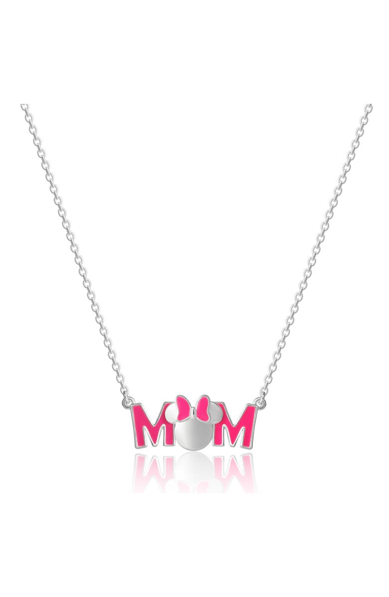 Disney Pink Enamel Bow MOM Pendant Necklace, 18'' Chain, Alternate, color, Silver, Pink