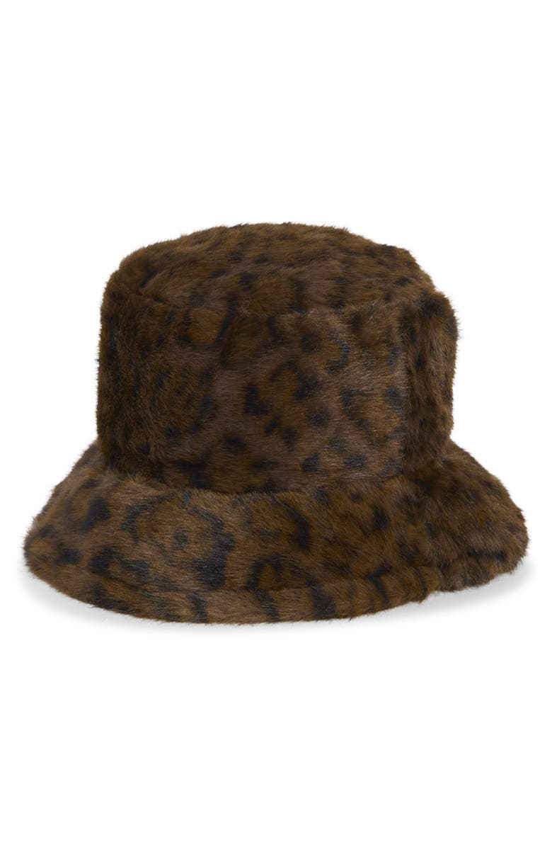 BP. Faux Fur Bucket Hat, Main, color, Brown Leopard