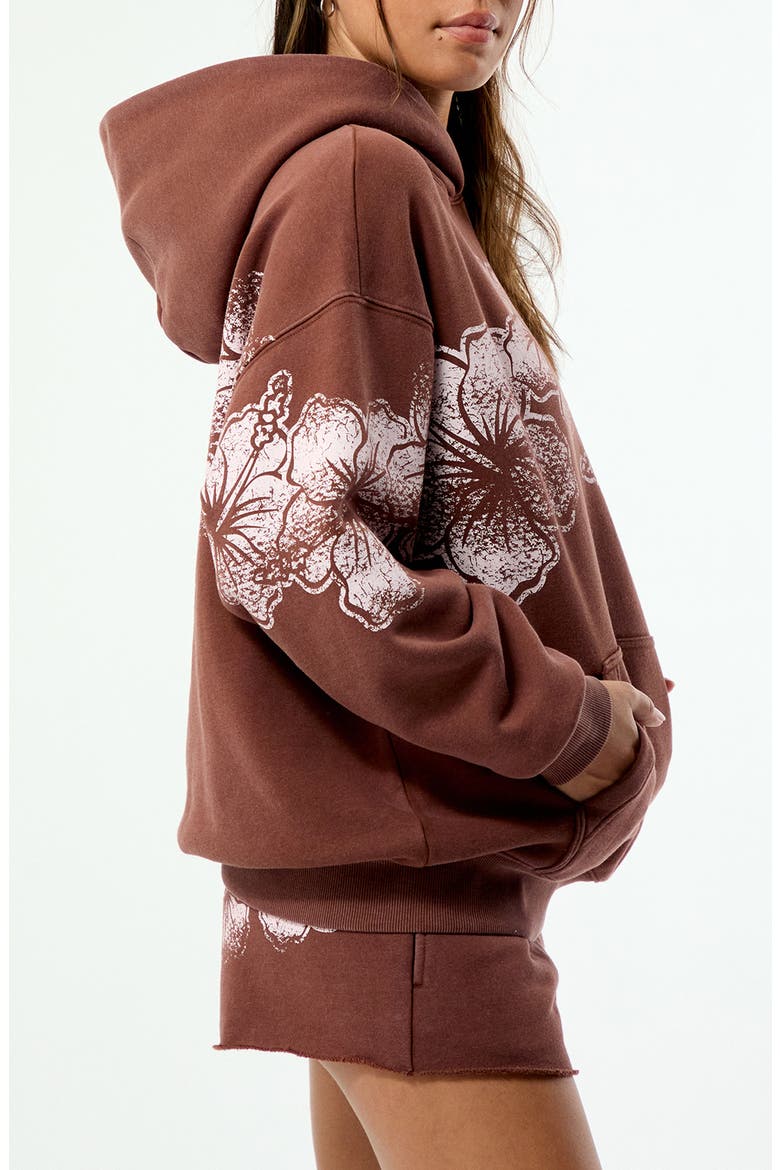 Hibiscus Print Cotton Blend Hoodie, Alternate, color, BROWN