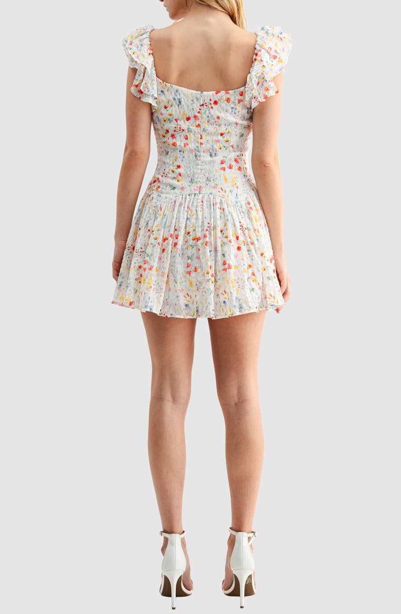Lush Flutter Sleeve Dropwaist Minidress, Alternate, color, Ivory Red Floral