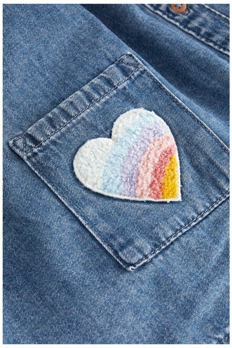 Kids' Heart Appliqué Sleeveless Cotton Denim Dress, Alternate, color, BLUE