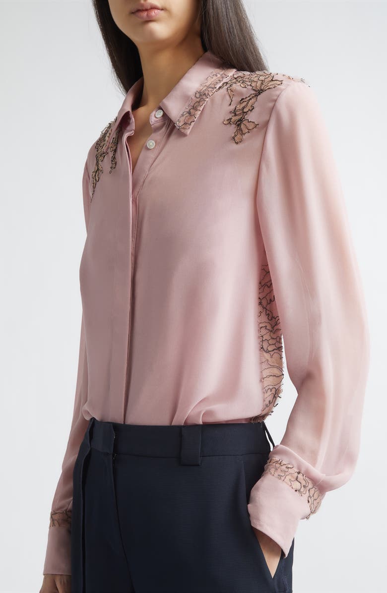 Jason Wu Collection Lace Trim Georgette Button-Up Shirt, Alternate, color, Peony