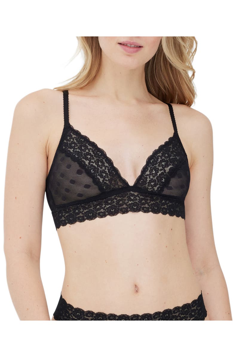 Skarlett Blue Dare Dot Pattern Plunge Bralette, Main, color, Black