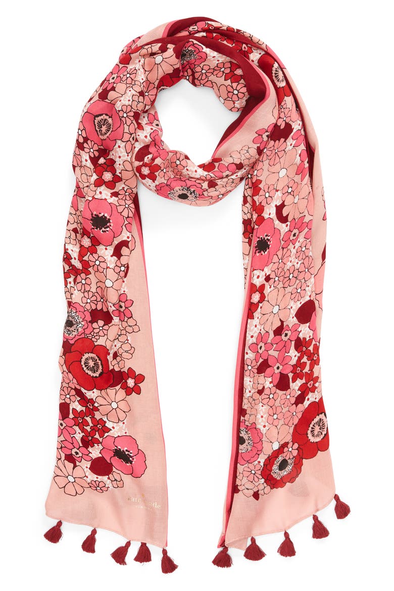 cactus flower oblong scarf, Alternate, color, LINGONBERRY