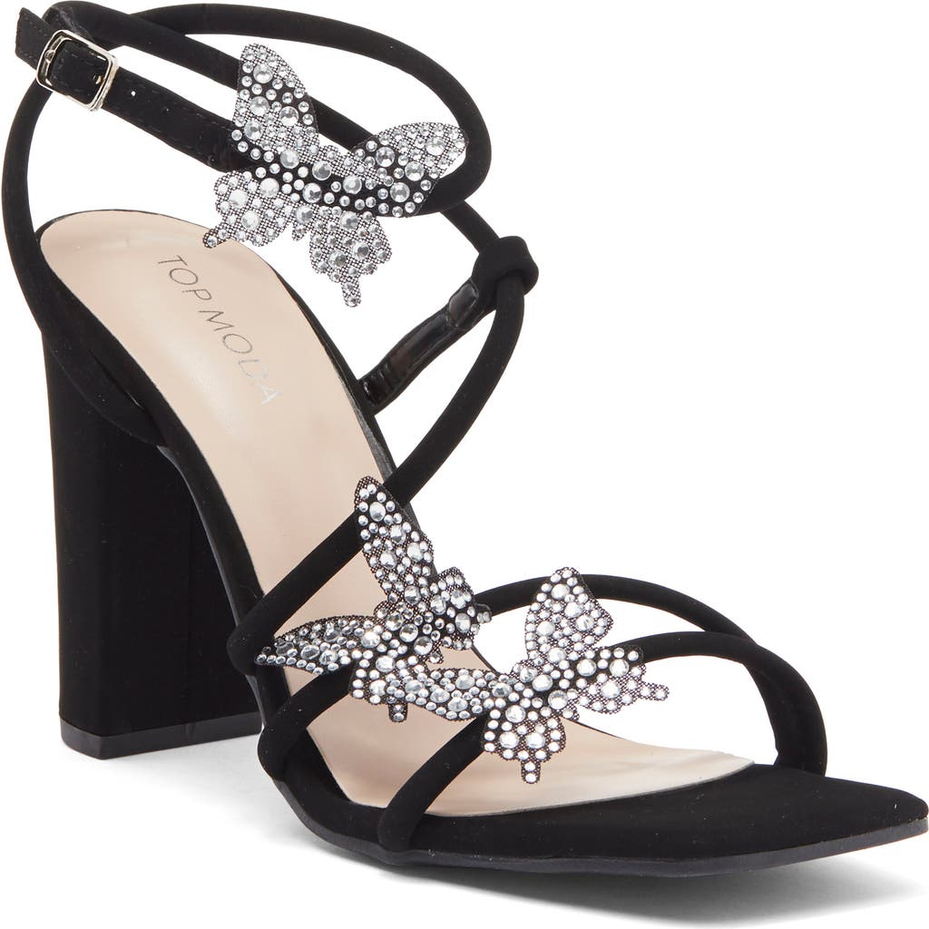 Top Guy Shoes Agatha Butterfly Block Heel Sandal In Black Nubuck
