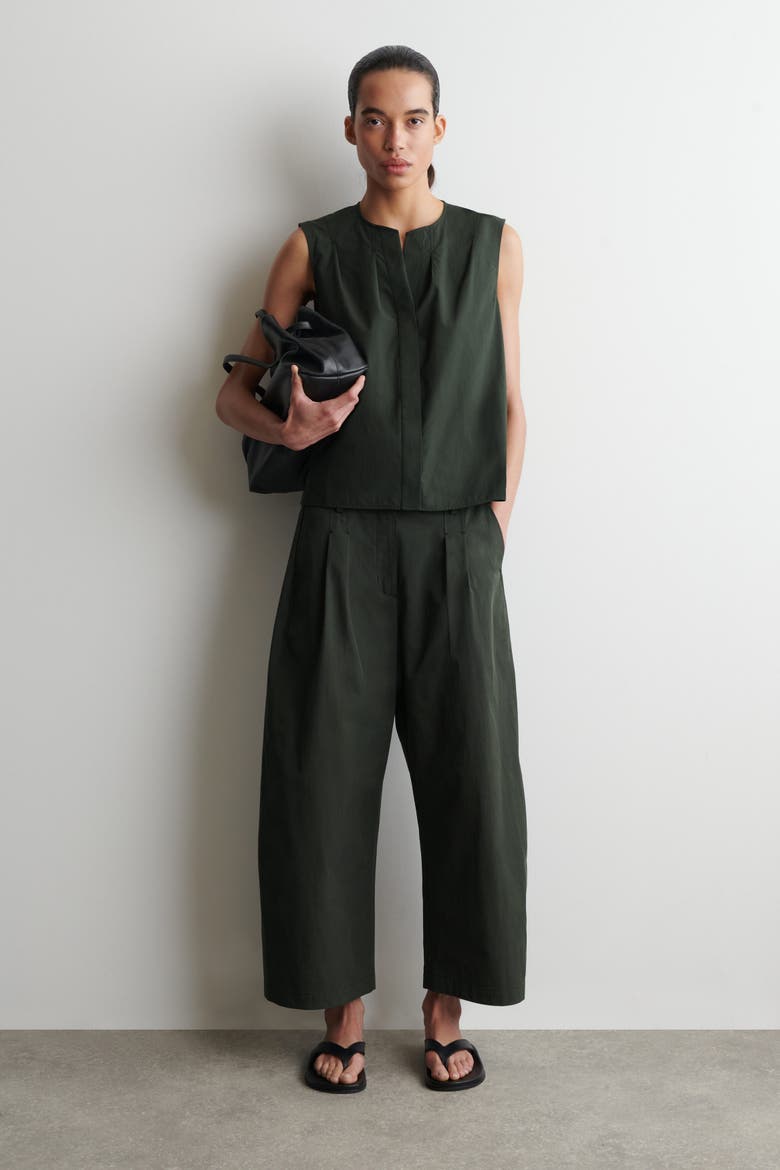 Pleated Sleeveless Top, Alternate, color, DARK GREEN
