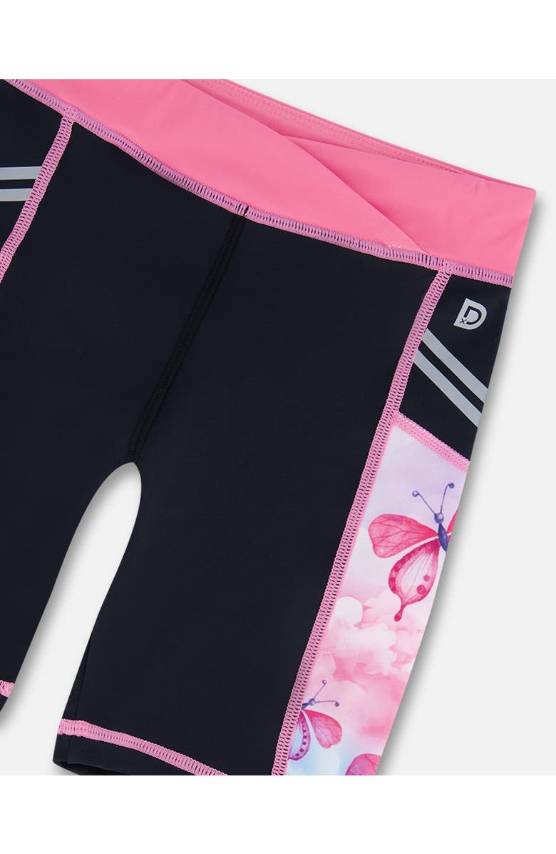 Deux par Deux Girl's Printed Athletic Biker Short Black, Pink And Multicolored Butterflies, Alternate, color, Black Pink And Multicolored