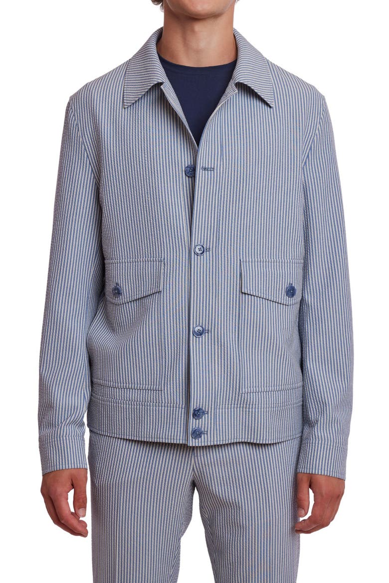 Milo Stripe Seersucker Shirt Jacket, Main, color, BLUE GREY CREAM SEERSUCKER