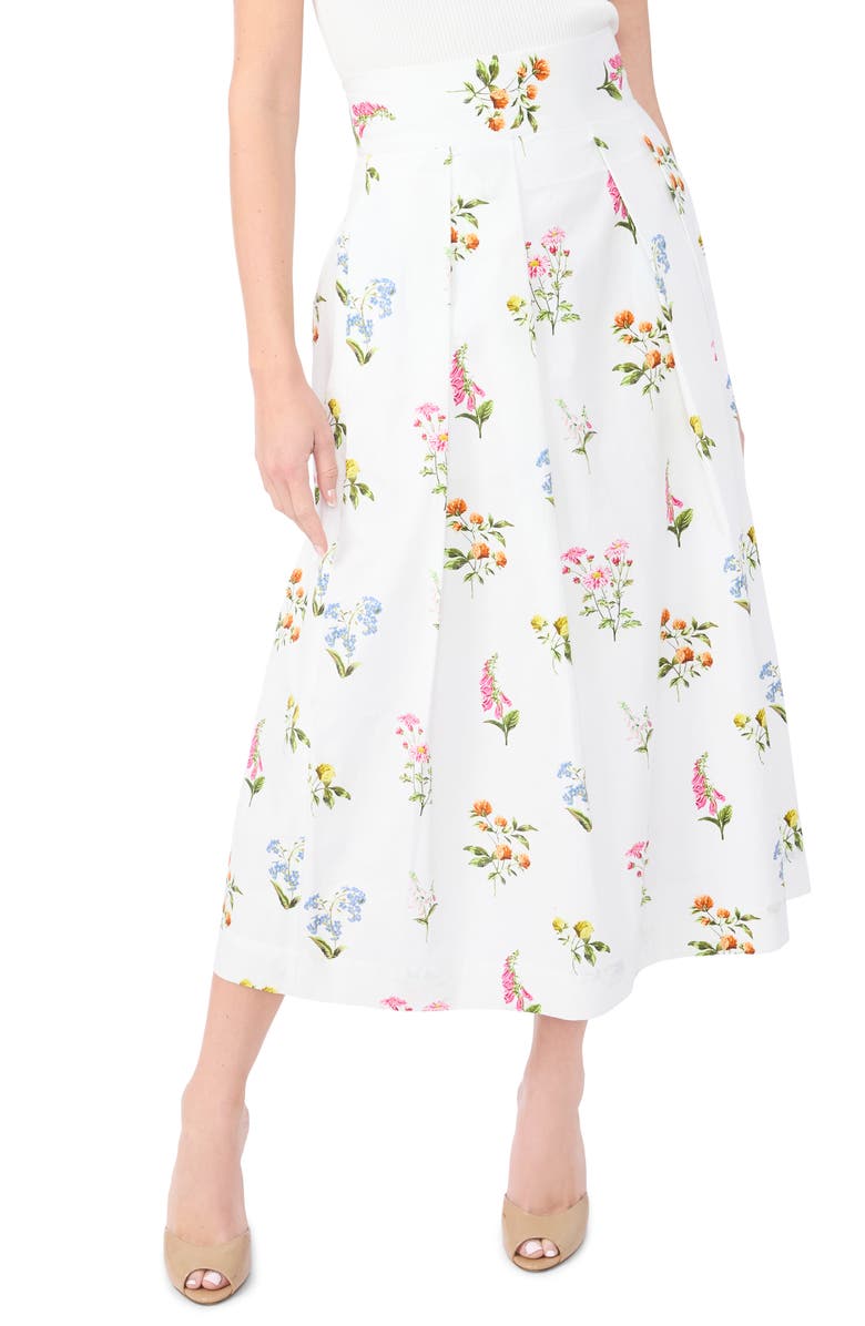 Ted Baker Rihana Pleated Floral Cotton Midi Skirt, Main, color, Vanilla Ice