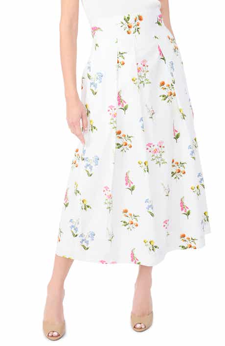 Rihana Pleated Floral Cotton Midi Skirt