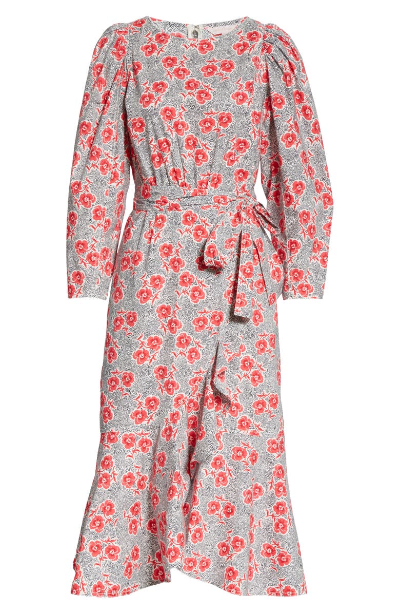 Rebecca Taylor Coral Fleur Long Sleeve Cotton Midi Dress, Alternate, color,
