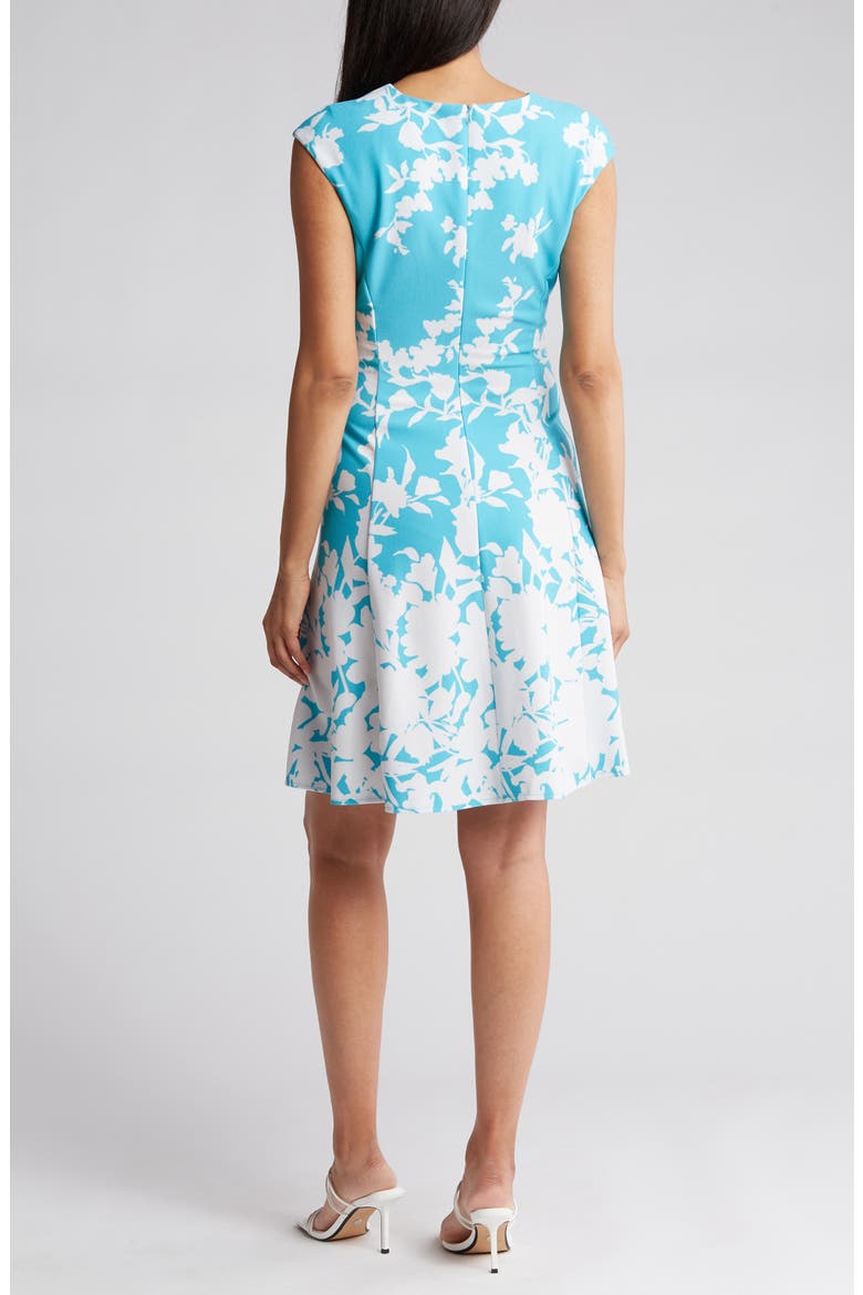 Monotone Floral Print Fit and Flare Dress, Alternate, color, TURQUOISE/ IVY