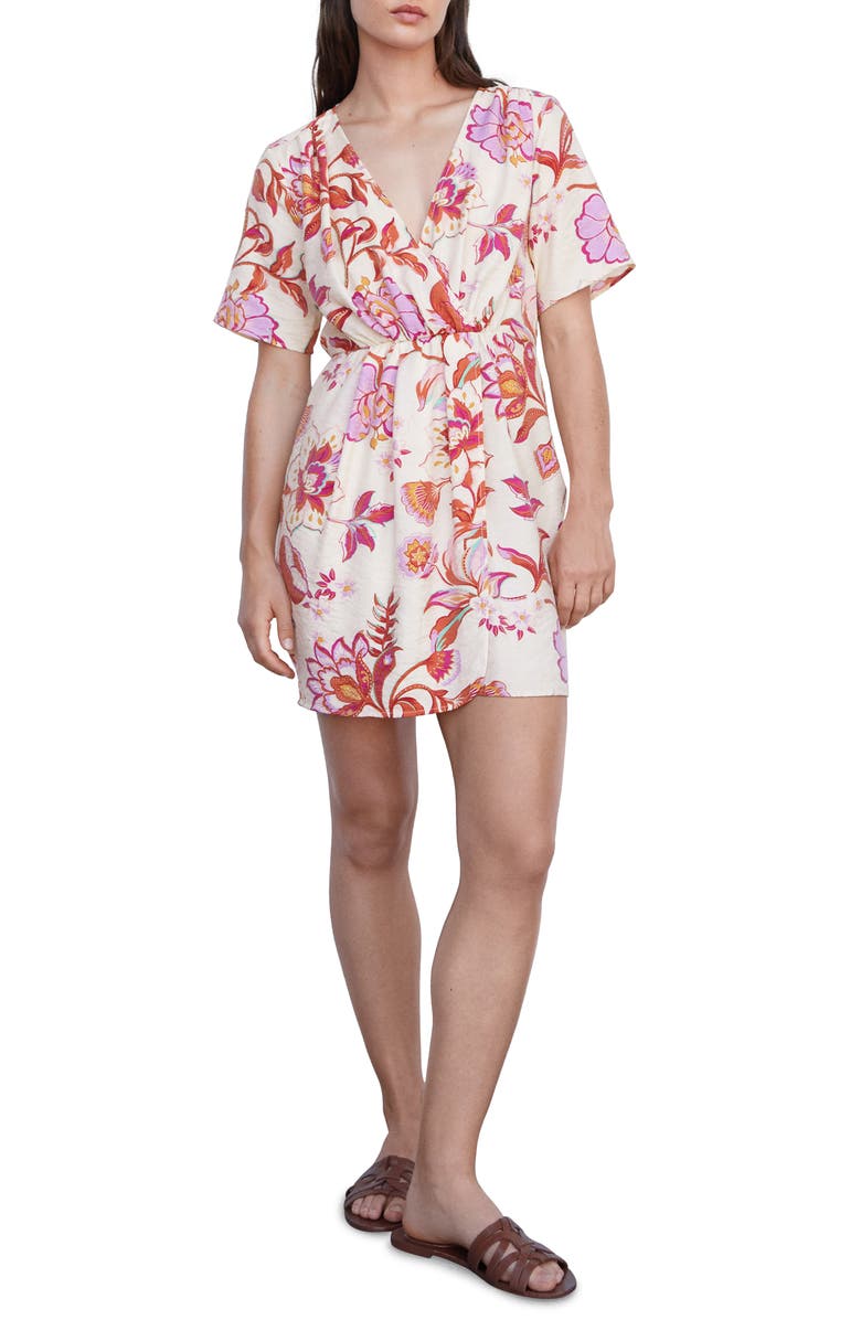 MANGO Floral Faux Wrap Minidress, Main, color, 