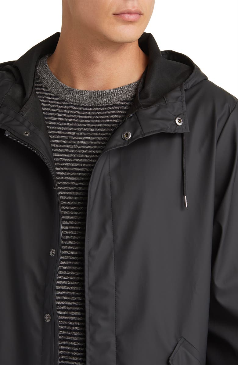 Rains Fishtail Hooded Waterproof Rain Jacket, Alternate, color, Black