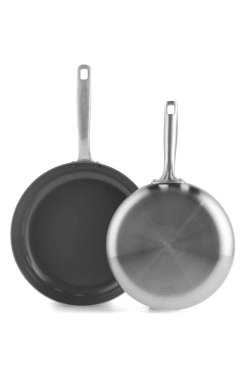 GreenPan Chatham Stainless Ceramic Nonstick 8” & 10” Frypan Set, Alternate, color, Silver