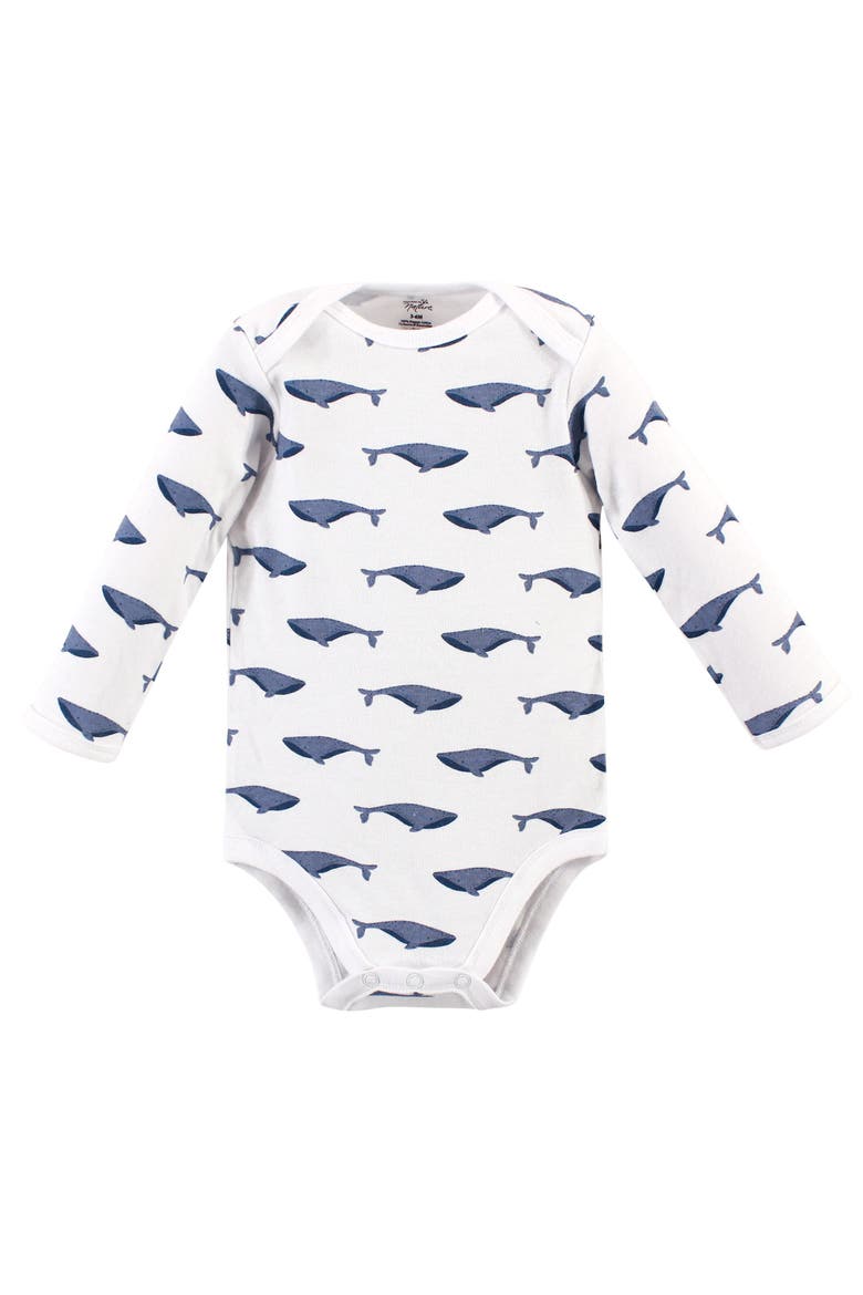 Organic Cotton Long-Sleeve Bodysuits, Alternate, color, Blue Whale