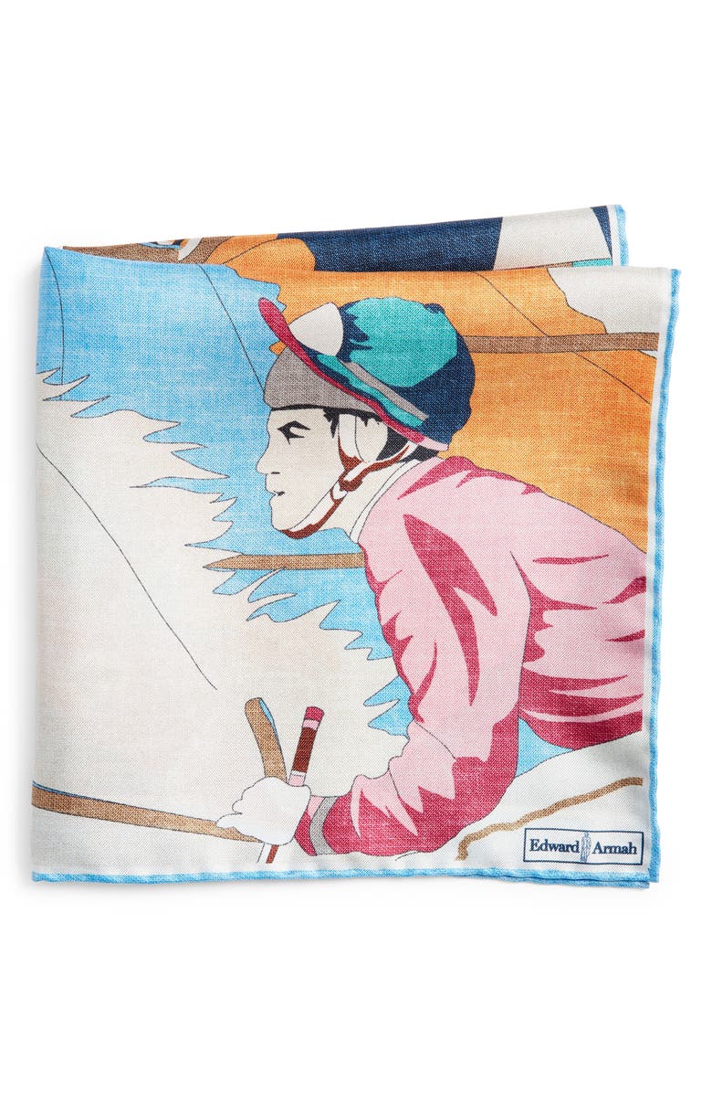 EDWARD ARMAH Jockey Print Silk Pocket Square, Main, color, 