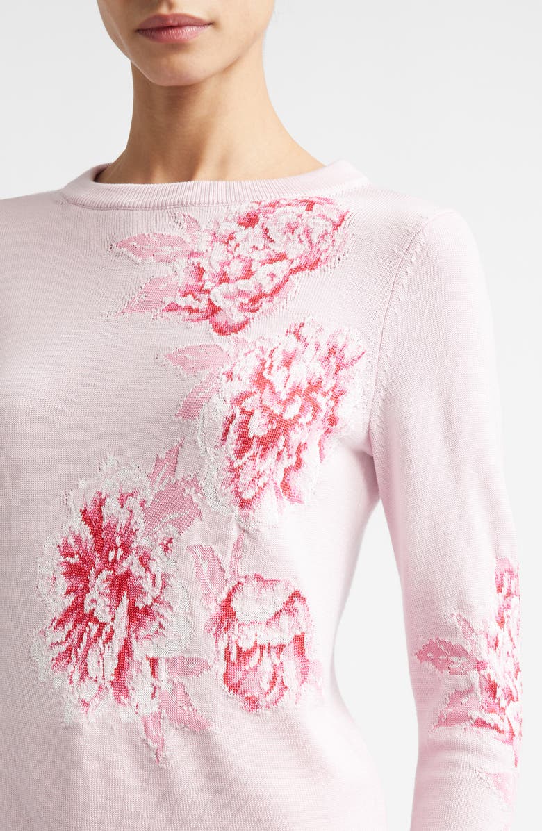 ST. JOHN Peony Merino Wool & Silk Blend Intarsia Sweater, Alternate, color, Peony Multi