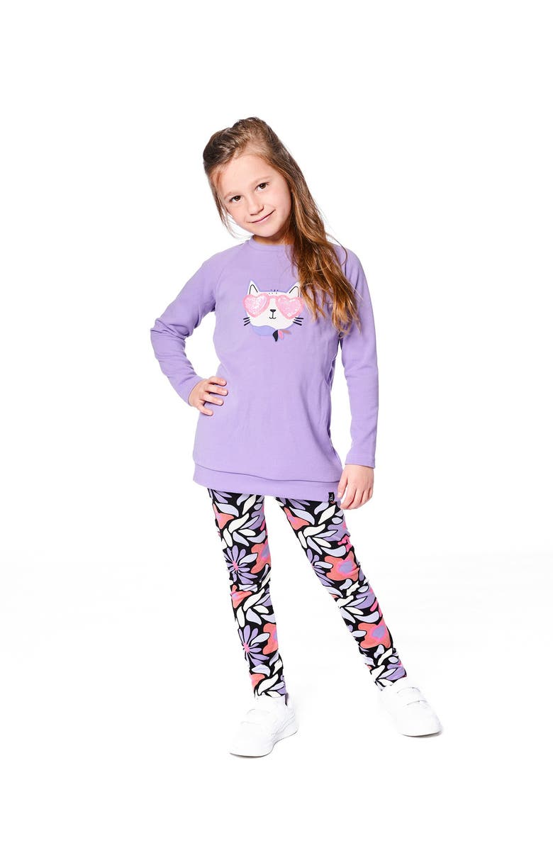 Deux par Deux Stretch Jersey Leggings Retro Flower, Main, color, Black