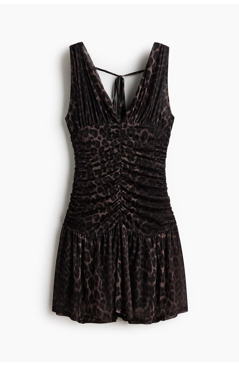 H&M Ruched Flared-skirt Dress, Alternate, color, Black/Leopard Print