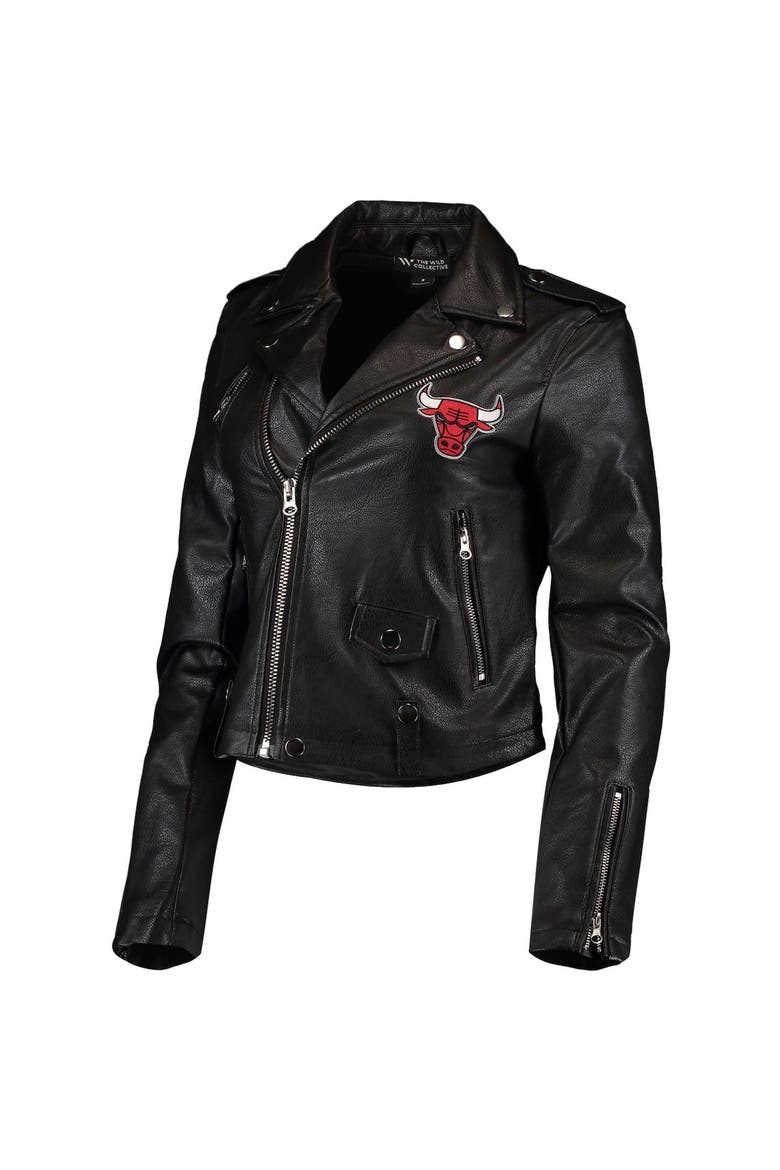 Women's The Wild Collective Black Chicago Bulls Moto Full-Zip Jacket, Alternate, color, Black