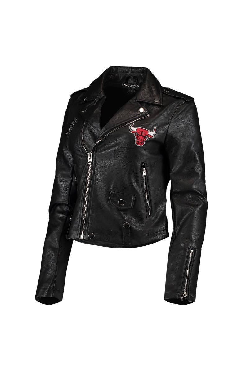 THE WILD COLLECTIVE Women's The Wild Collective Black Chicago Bulls Moto Full-Zip Jacket, Alternate, color, 