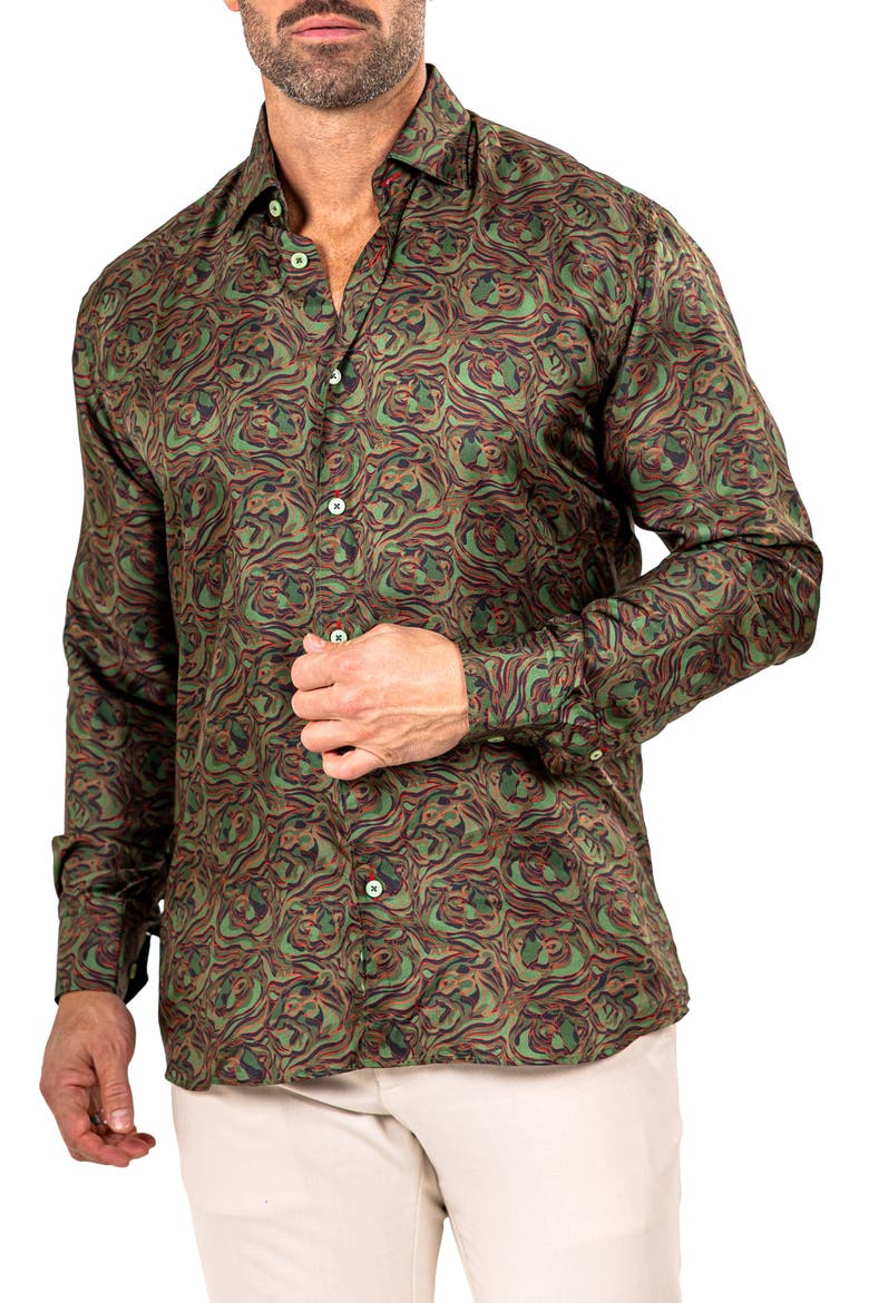 Fibonacci Marthyr 0244 Contemporary Fit Button-Up Shirt, Alternate, color, GREEN