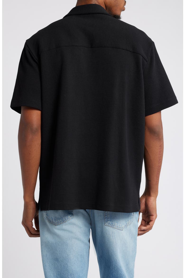 Waffle Knit Camp Shirt, Alternate, color, BLACK