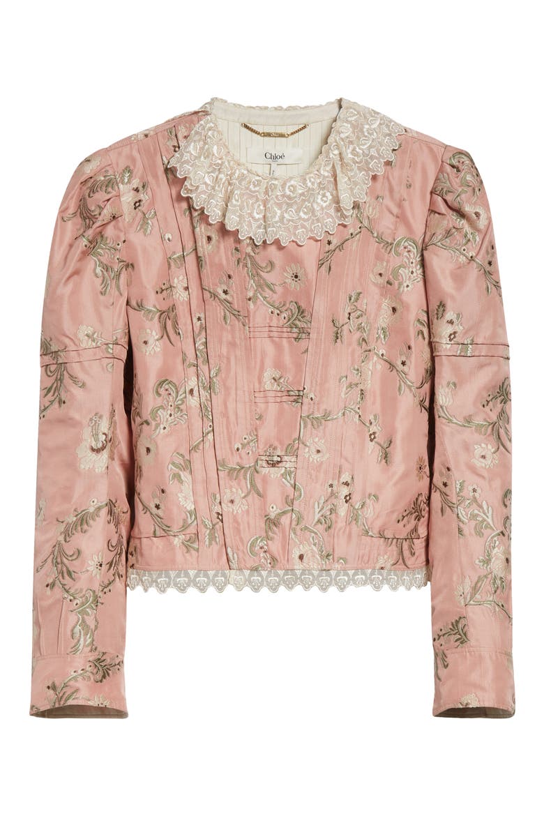 Lace Trim Taffeta Fitted Jacket, Alternate, color, 6L6 TAN ROSE