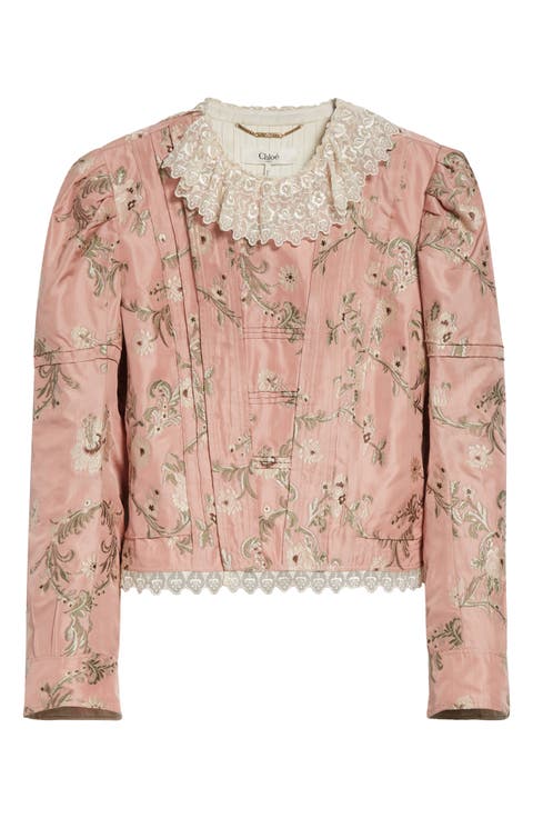 Lace Trim Taffeta Fitted Jacket