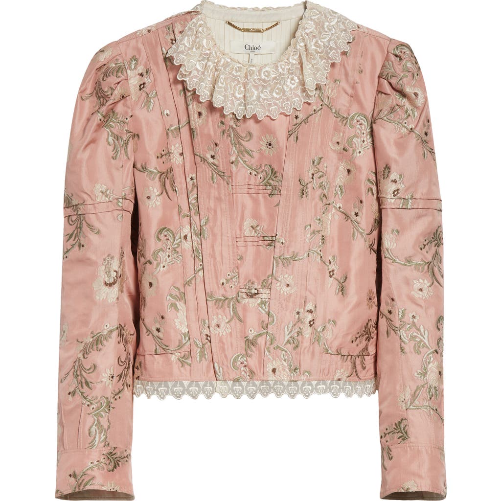 Chloé Baroque Silk-blend Taffeta Jacket With Floral Jacquard Women In Pink