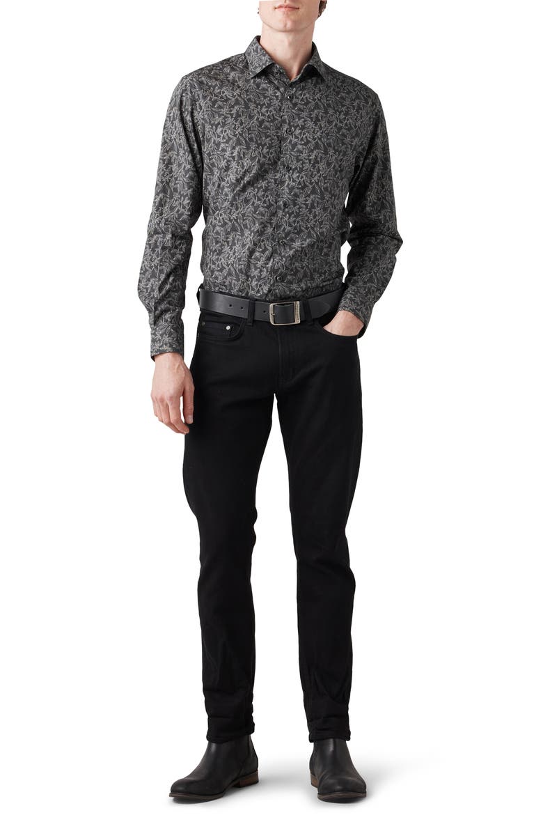 Forest Park Trim Fit Vine Print Cotton Button-Up Shirt, Alternate, color, MIDNIGHT
