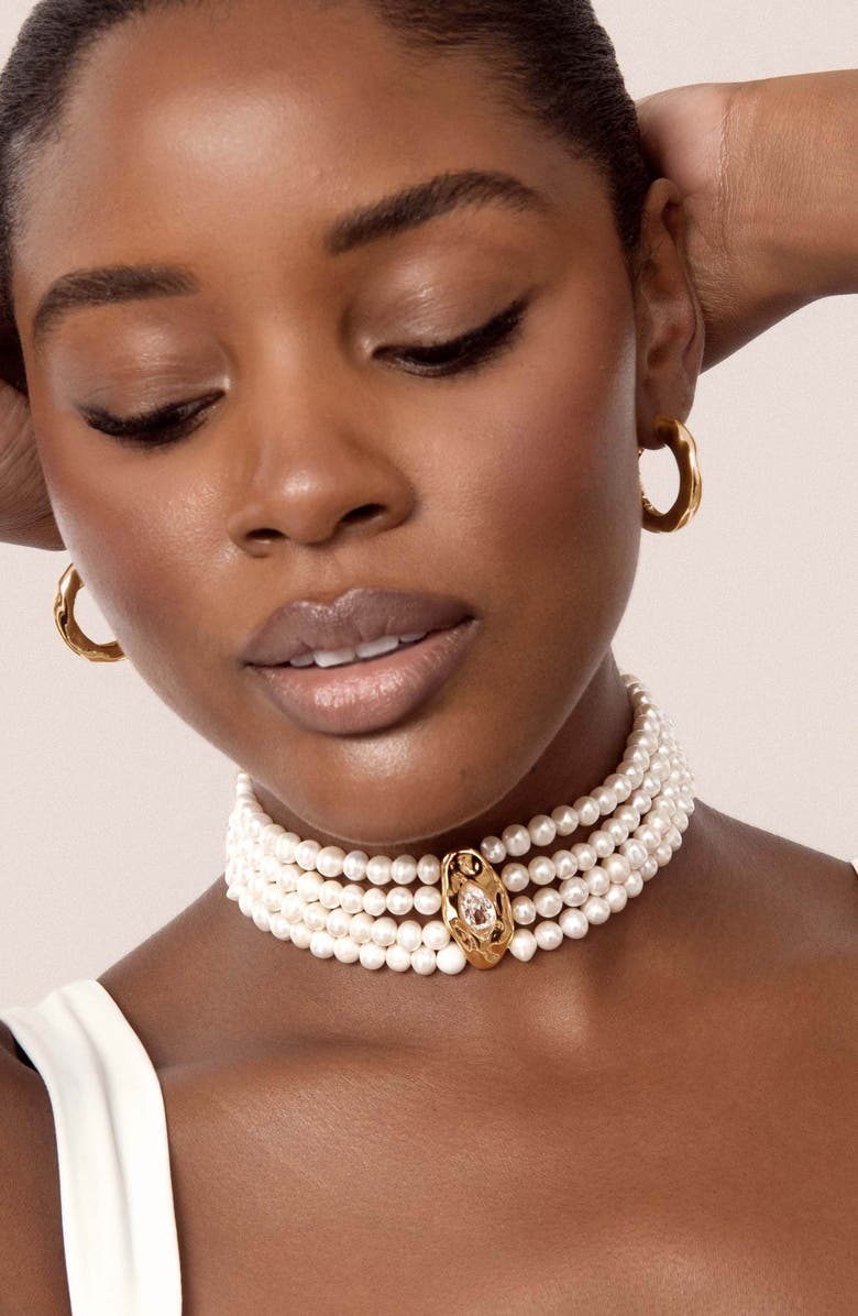 Ettika Freshwater Pearl Luxe Choker Necklace, Alternate, color, Gold