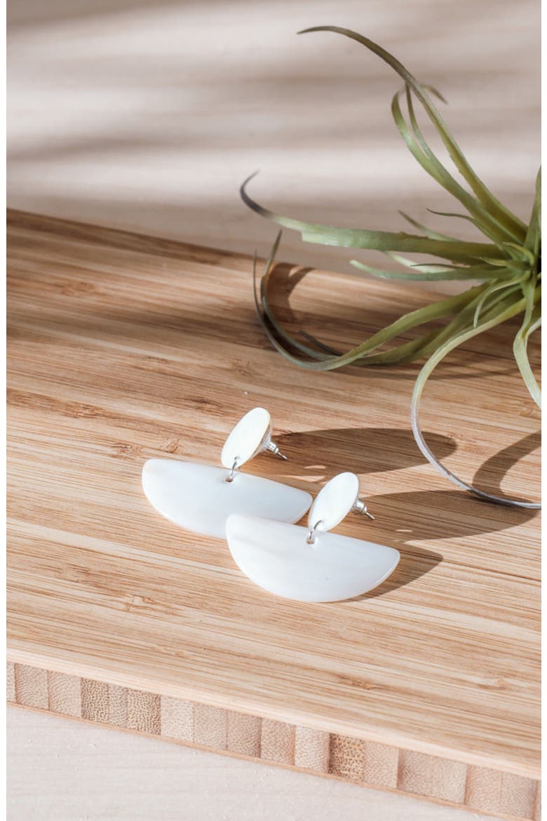 Mother-of-Pearl Geometric Coin Stud Earrings, Alternate, color, White