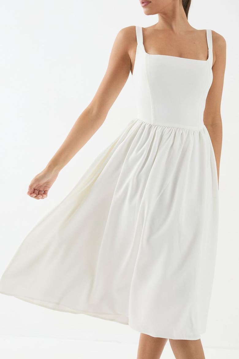 Square Neck A-Line Midi Dress, Alternate, color, Ivory