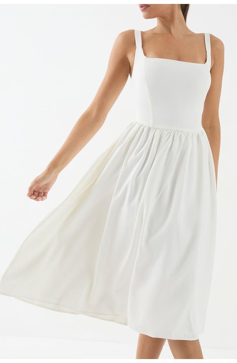 MissPap Square Neck A-Line Midi Dress, Alternate, color, Ivory