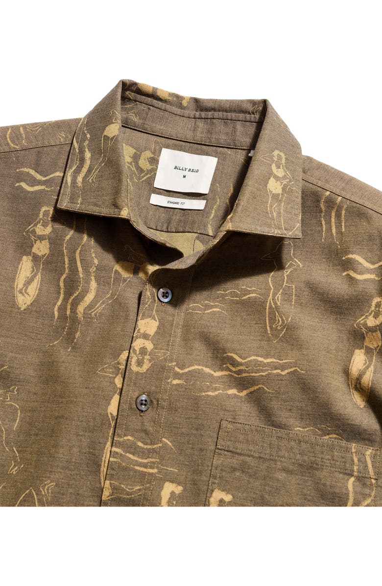 Billy Reid Surf Ladies Mélange Short Sleeve Button-Up Shirt, Alternate, color, Asphalt