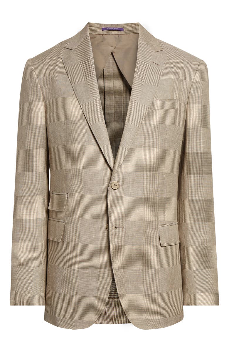 Ralph Lauren Purple Label Glen Plaid Linen & Silk Sport Coat, Main, color, Summer Sand/ Truffle