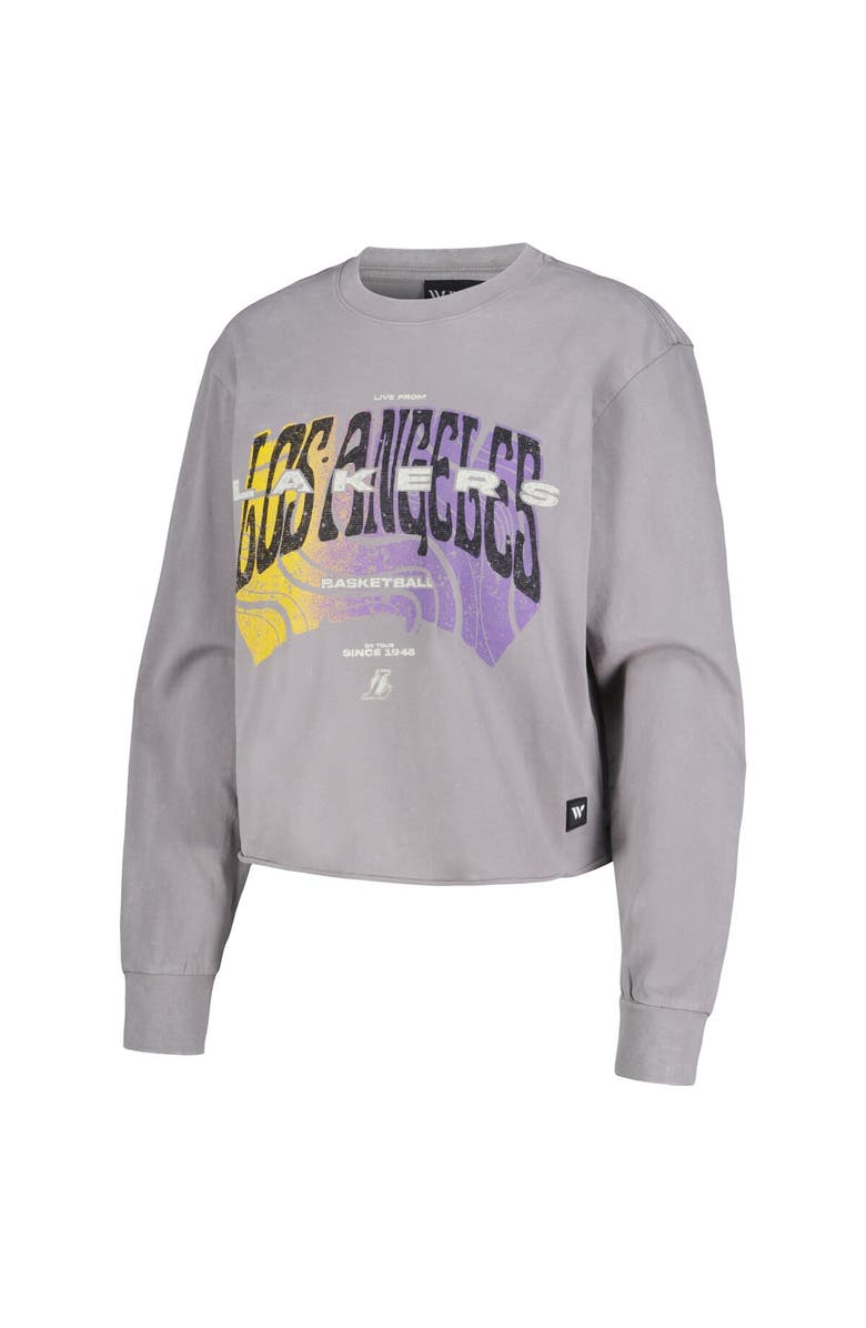 THE WILD COLLECTIVE Women's The Wild Collective  Gray Los Angeles Lakers Band Cropped Long Sleeve T-Shirt, Alternate, color, Gray