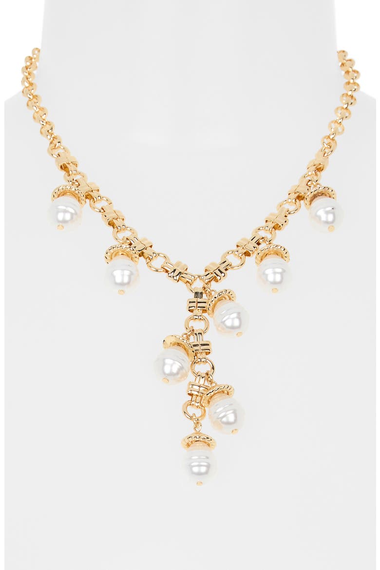 Faux Pearl Charm Y-Necklace, Alternate, color, WHITE- GOLD