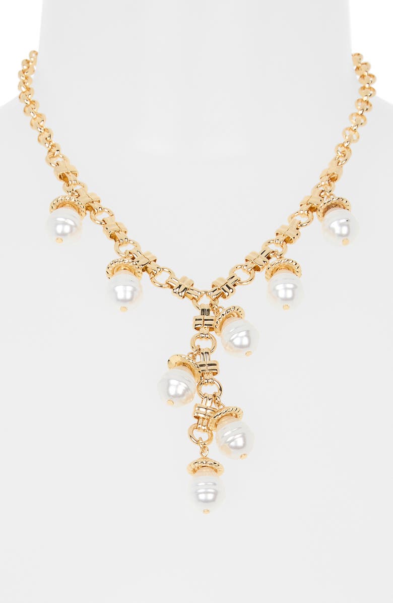 NORDSTROM RACK Faux Pearl Charm Y-Necklace, Alternate, color, White- Gold