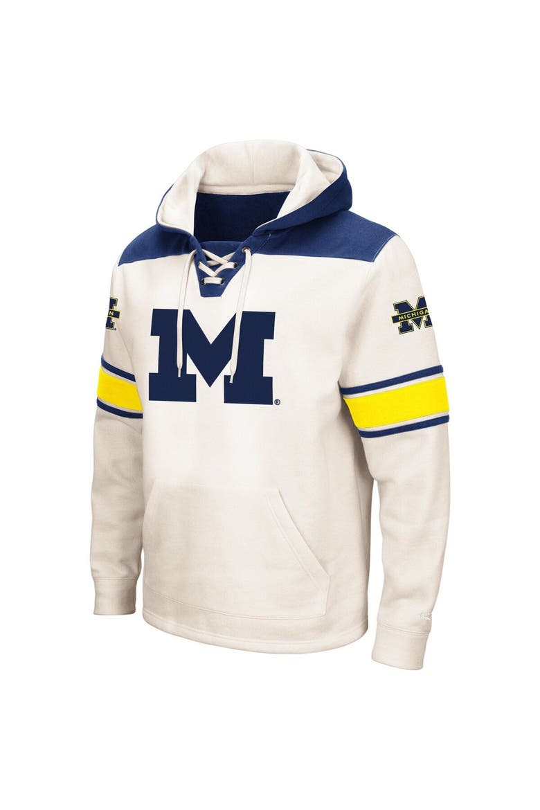 Men's Colosseum Cream Michigan Wolverines Big & Tall Hockey Lace-Up Pullover Hoodie, Alternate, color, Cream