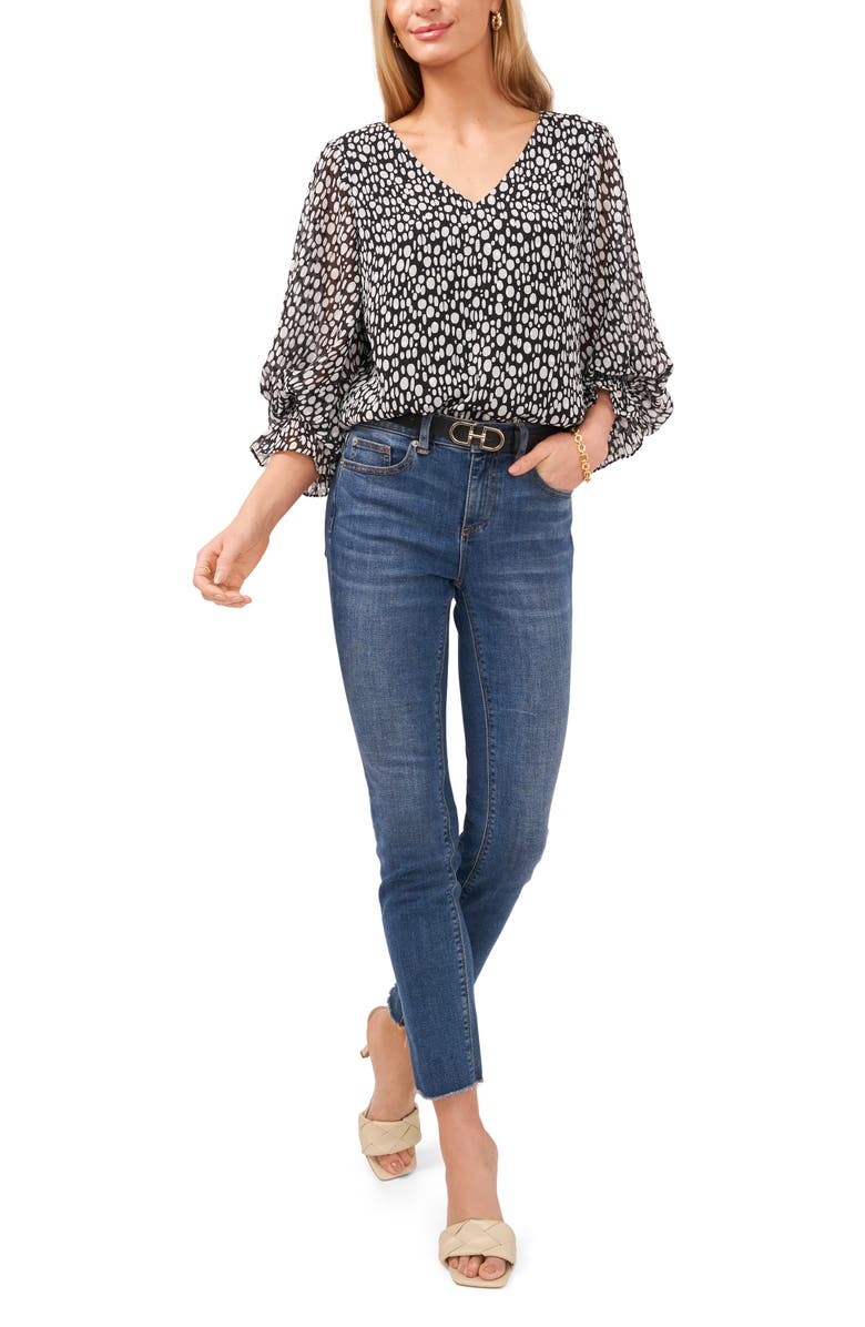 Vince Camuto Bubble Sleeve Dot Print Blouse, Alternate, color, 