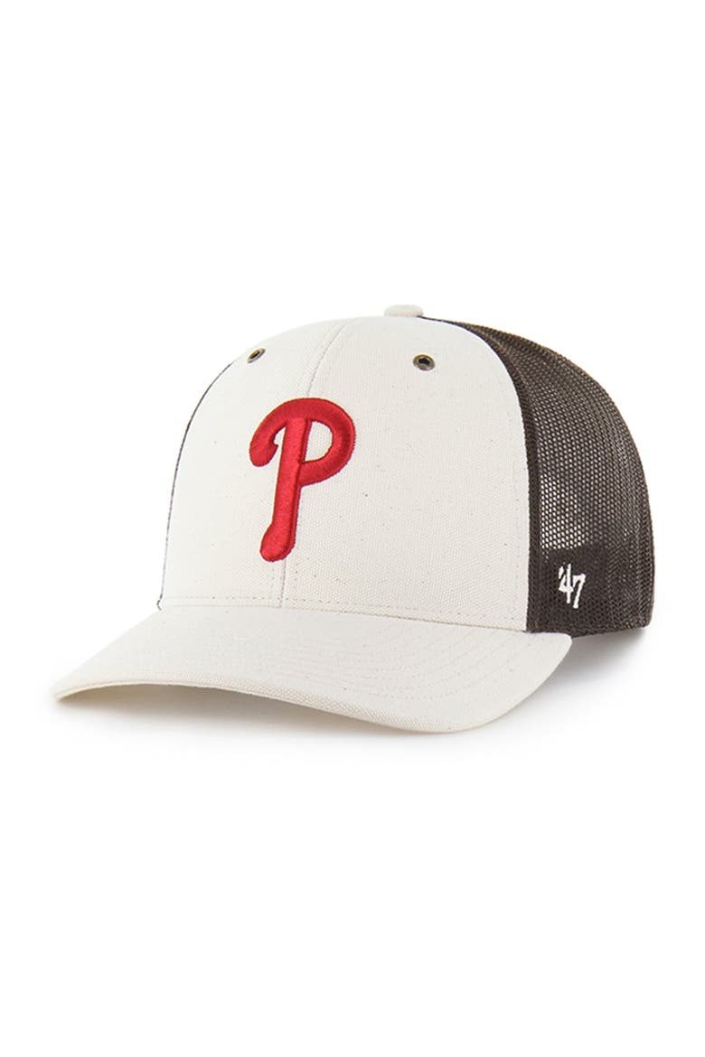 Men's Carhartt x '47 Natural/Brown Philadelphia Phillies Undyed Trucker Adjustable Hat, Main, color, Natural